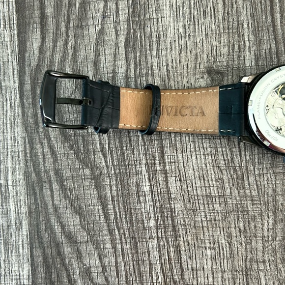 Invicta|Genuine Calf Leather Band Black Stainless Steel Watch- Objet d’Art - Picture 5 of 9